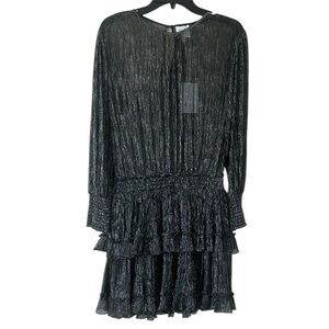 NWT Misa Los Angeles Black Silver Sheer Bodice Ruffled L/S Mini Dress Small